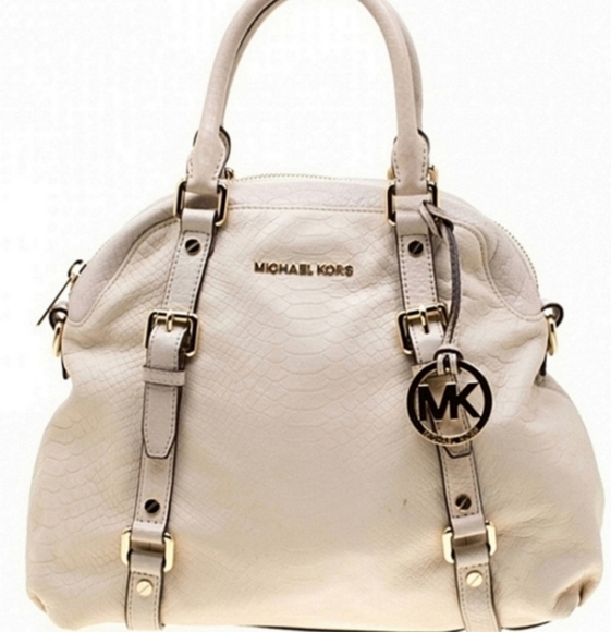 Michael Kors Beige Python Embossed Leather Bedford Satchel - Picture 1 of 7